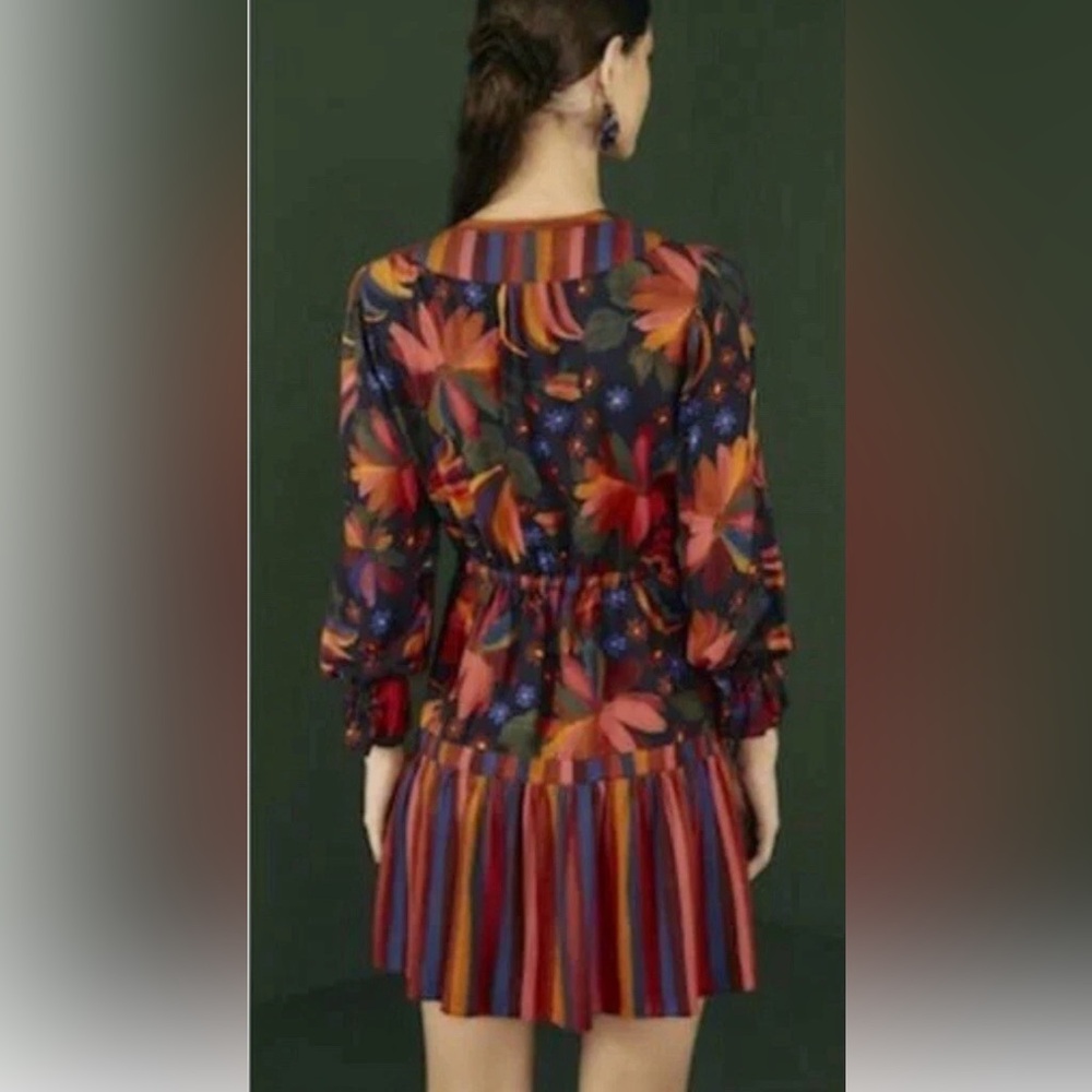 Farm Rio Black Banana Sky Mini Dress size Medium Resort Wear Floral Tropical - Picture 5 of 11